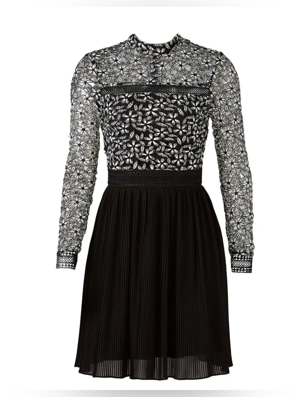 Alexia Admor Women’s Pleated Illusion Lace Midi Dress Black White Size M